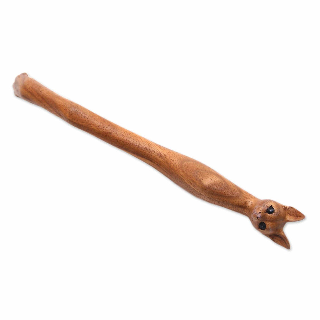Cat Paw Wood Back Scratcher Hand Carved in Bali - Kitty Comfort in Natural