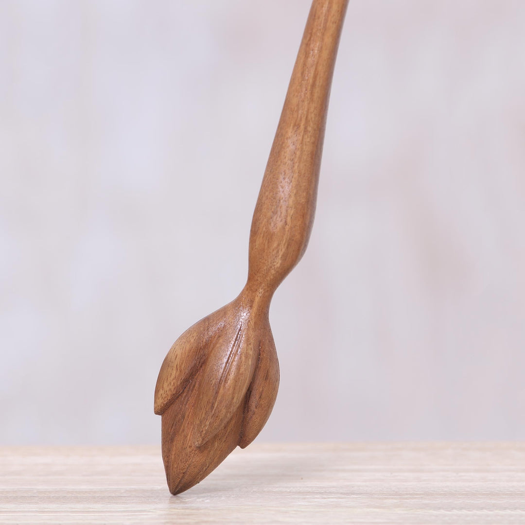 Lotus Flower Wood Hand Back Scratcher Hand Carved in Bali - Lotus Ease in Natural