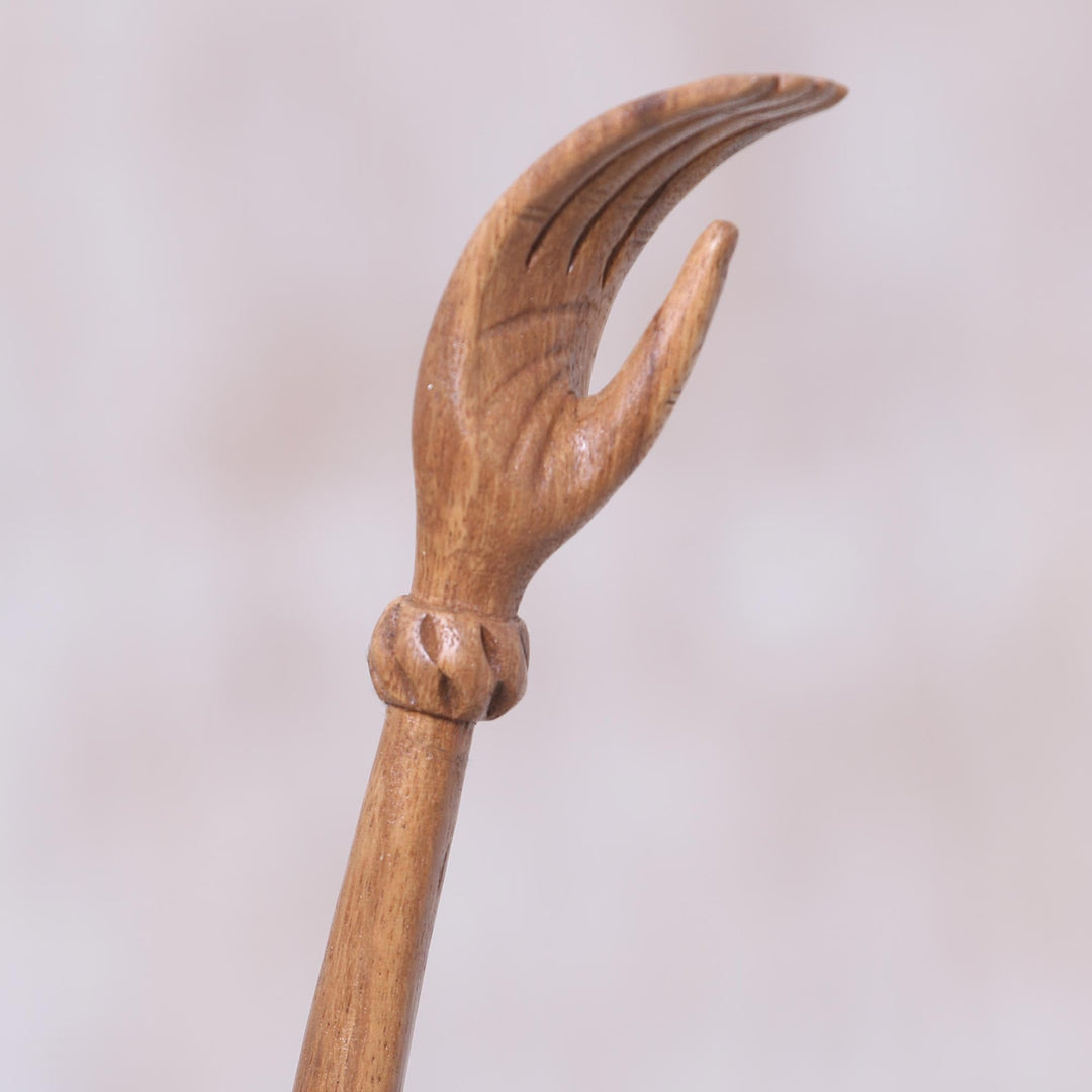 Lotus Flower Wood Hand Back Scratcher Hand Carved in Bali - Lotus Ease in Natural