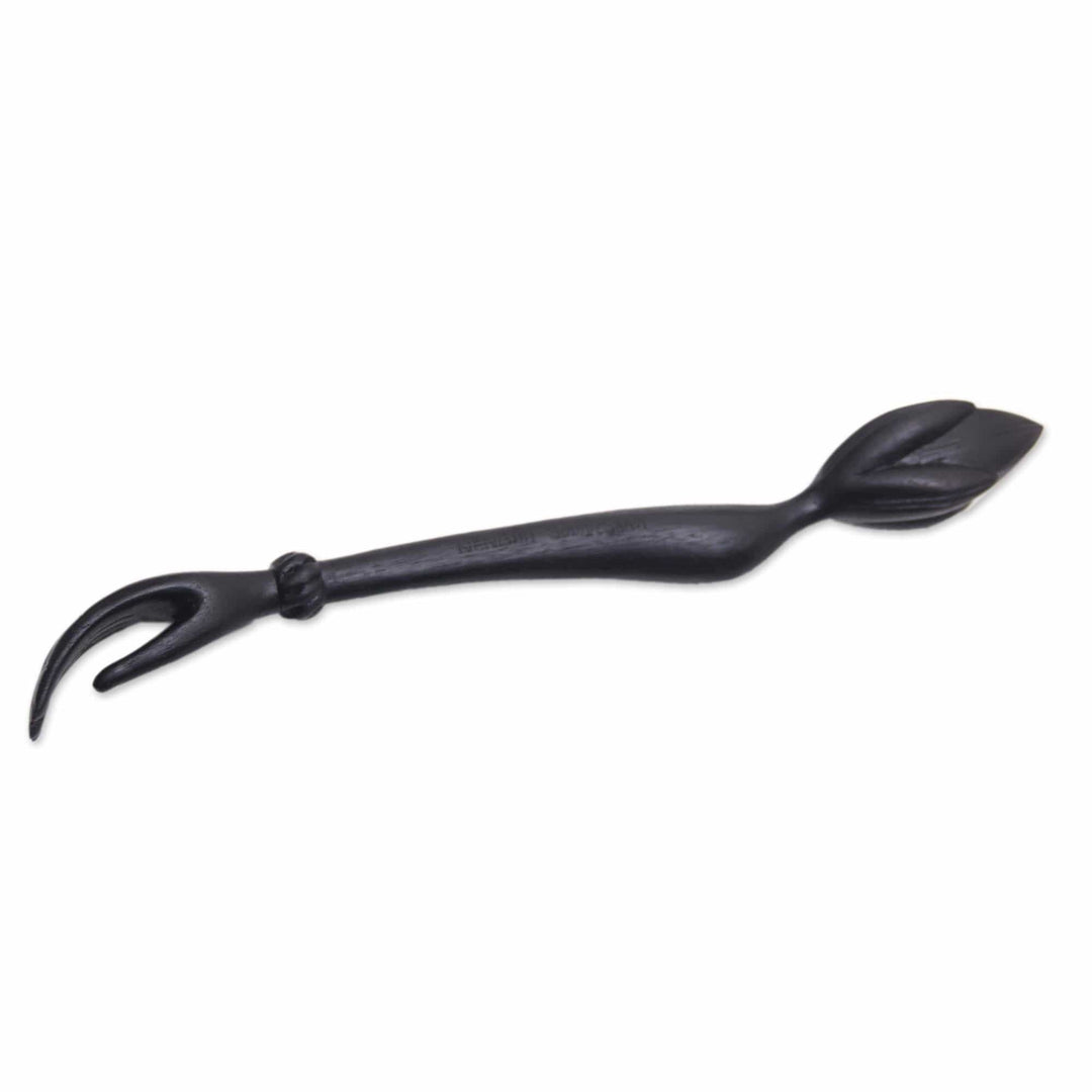 Black Lotus Flower Wood Hand Back Scratcher from Bali - Lotus Ease in Black