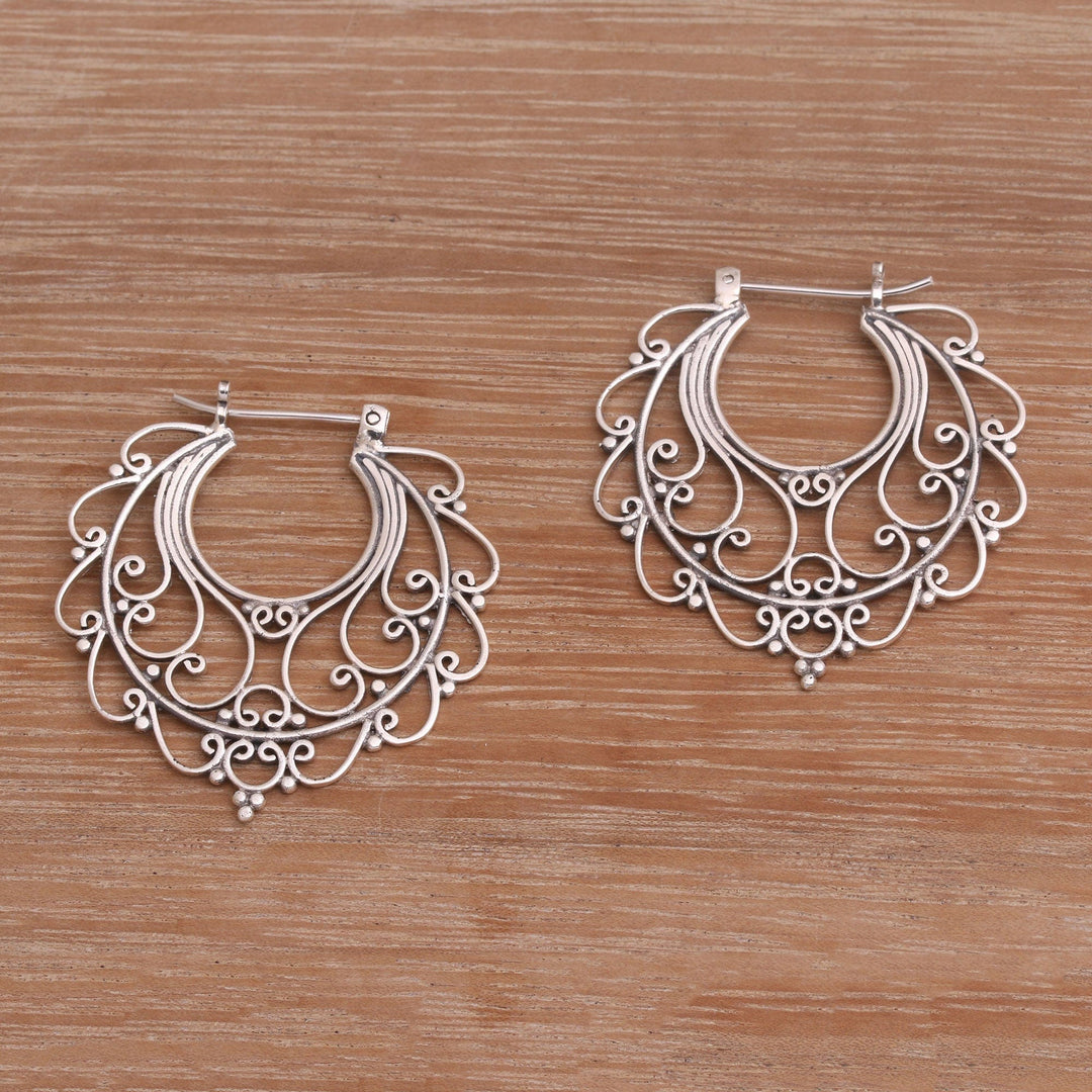 Sterling Silver Hoop Earrings Handcrafted in Bali - Graceful Glamour