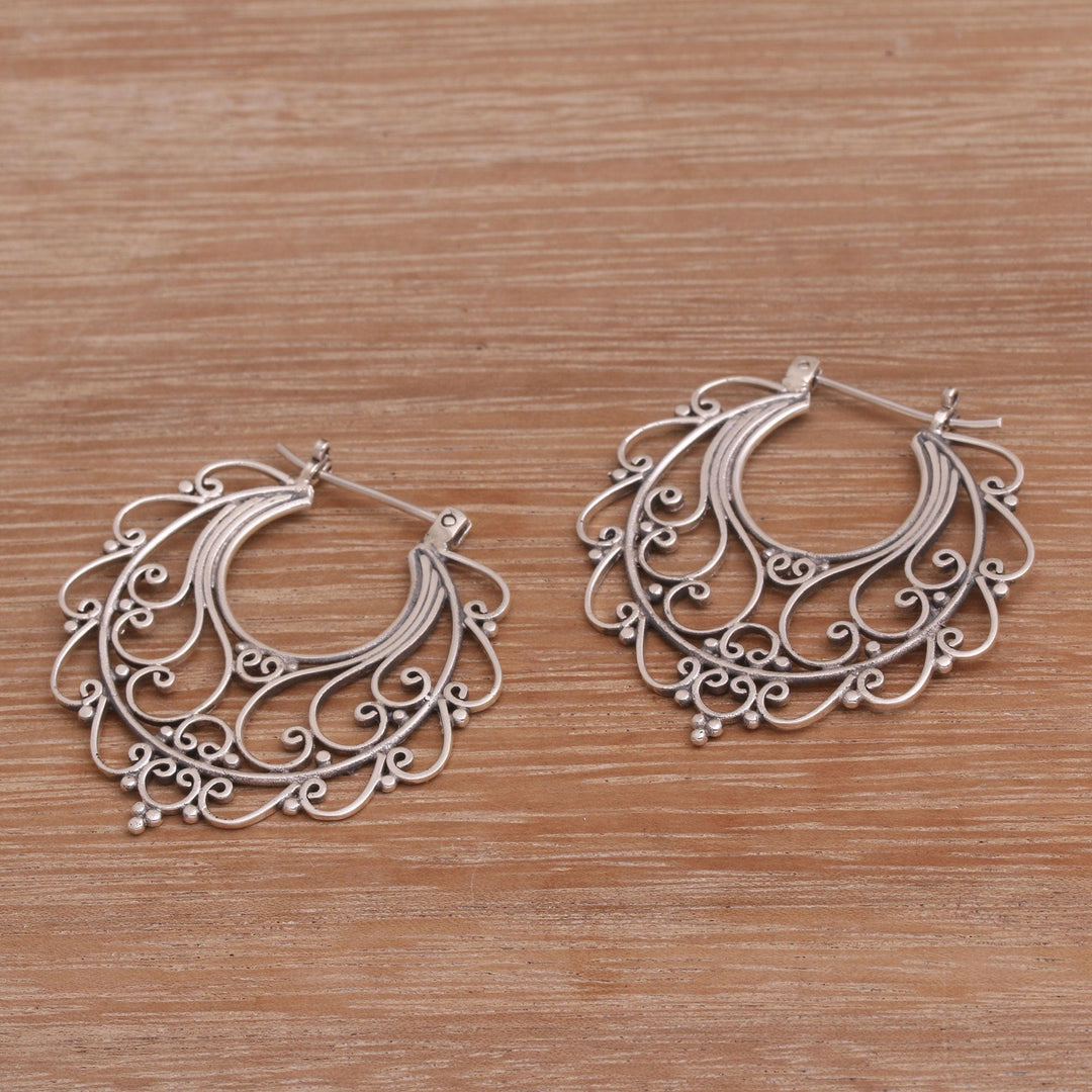 Sterling Silver Hoop Earrings Handcrafted in Bali - Graceful Glamour