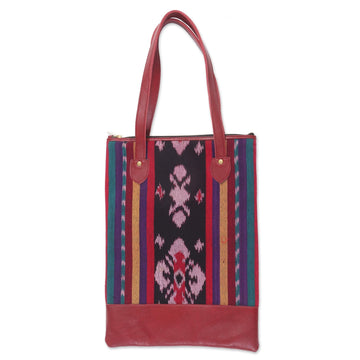 Handcrafted Jepara Ikat Leather Accent Cotton Shoulder Bag - Jepara Weave