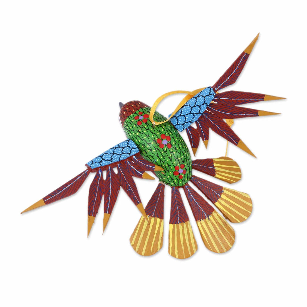 Copal Wood Red Multicolor Alebrije Hummingbird Ornament - Fanciful Flutter in Red