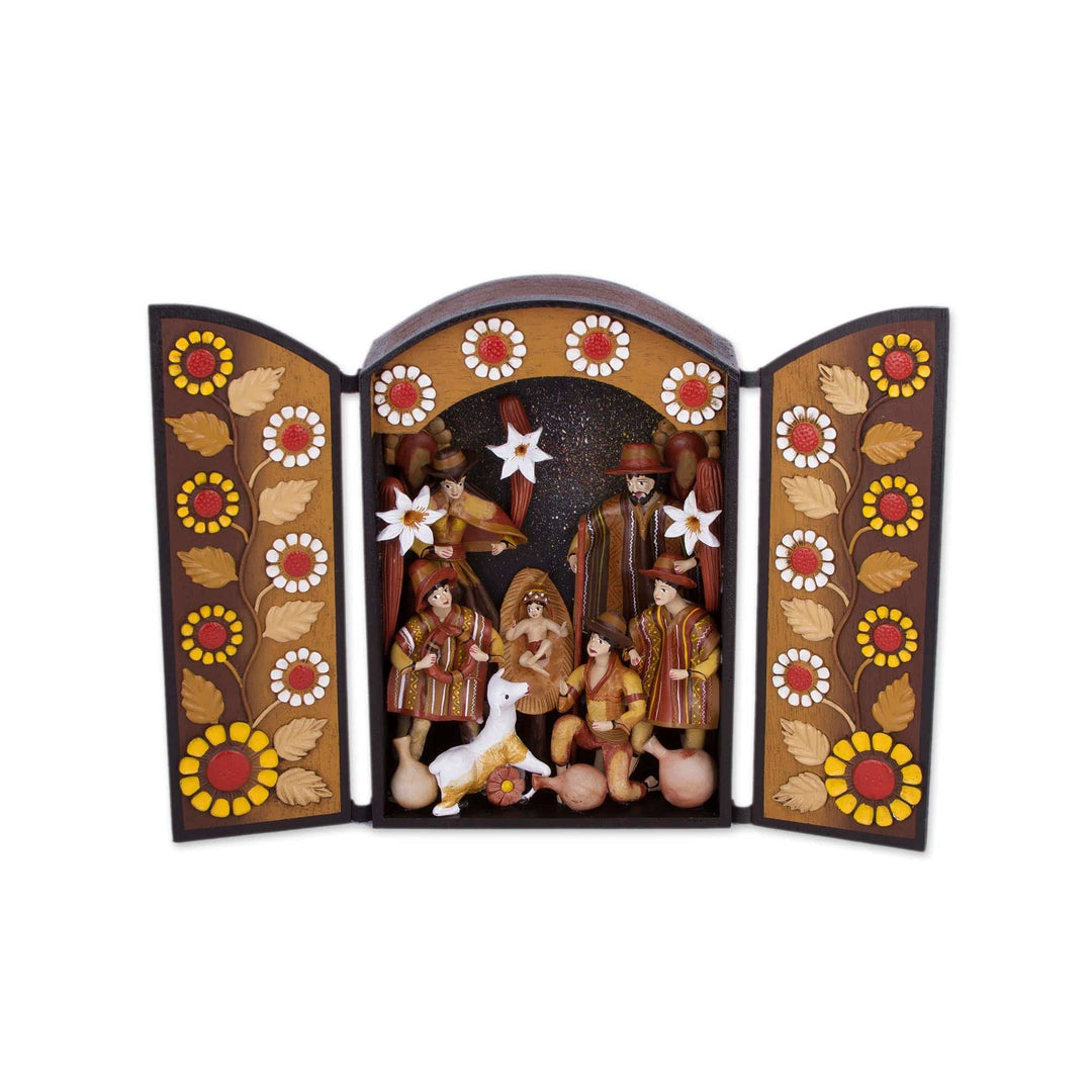 Hand-Painted Ceramic Nativity Retablo from Peru - Festive Rites