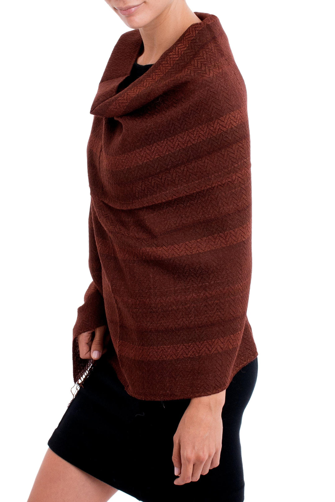 Chestnut and Maroon Subtle Patterns Alpaca Blend Woven Shawl - Subtle Current