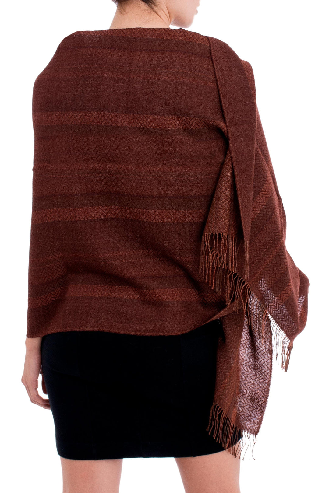 Chestnut and Maroon Subtle Patterns Alpaca Blend Woven Shawl - Subtle Current