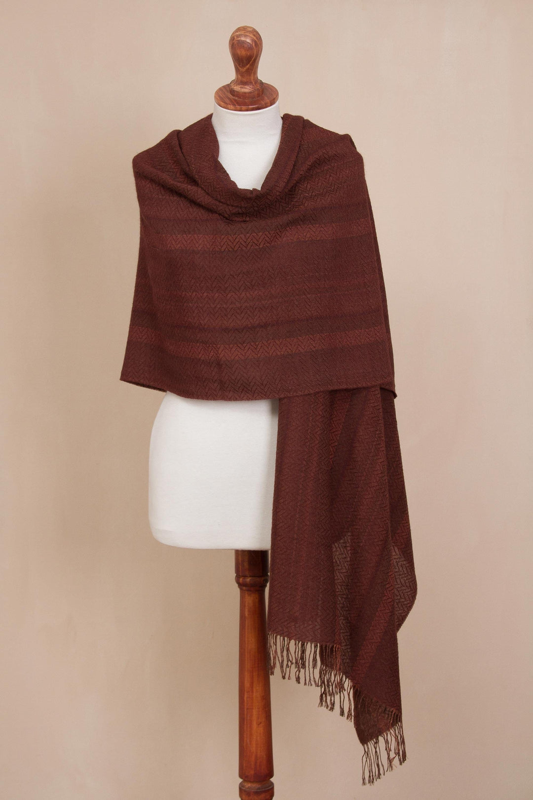 Chestnut and Maroon Subtle Patterns Alpaca Blend Woven Shawl - Subtle Current
