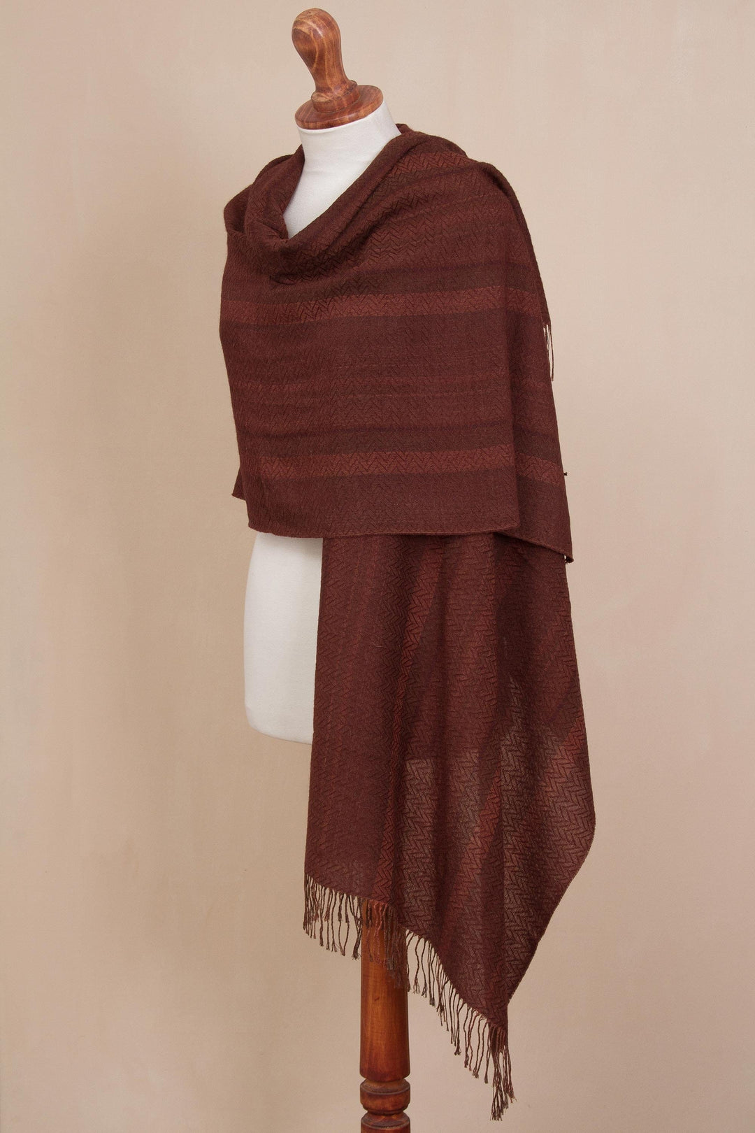 Chestnut and Maroon Subtle Patterns Alpaca Blend Woven Shawl - Subtle Current