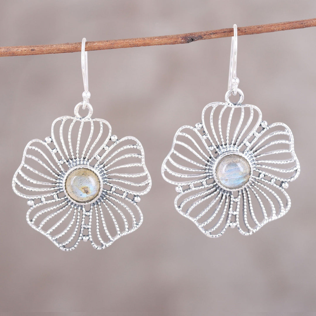 Sterling Silver Labradorite Celestial Floral Dangle Earrings - Celestial Flowers