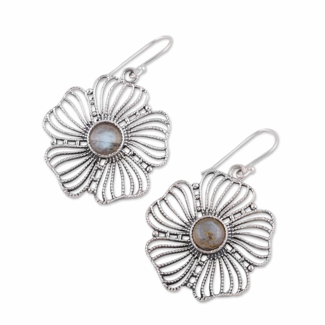 Sterling Silver Labradorite Celestial Floral Dangle Earrings - Celestial Flowers