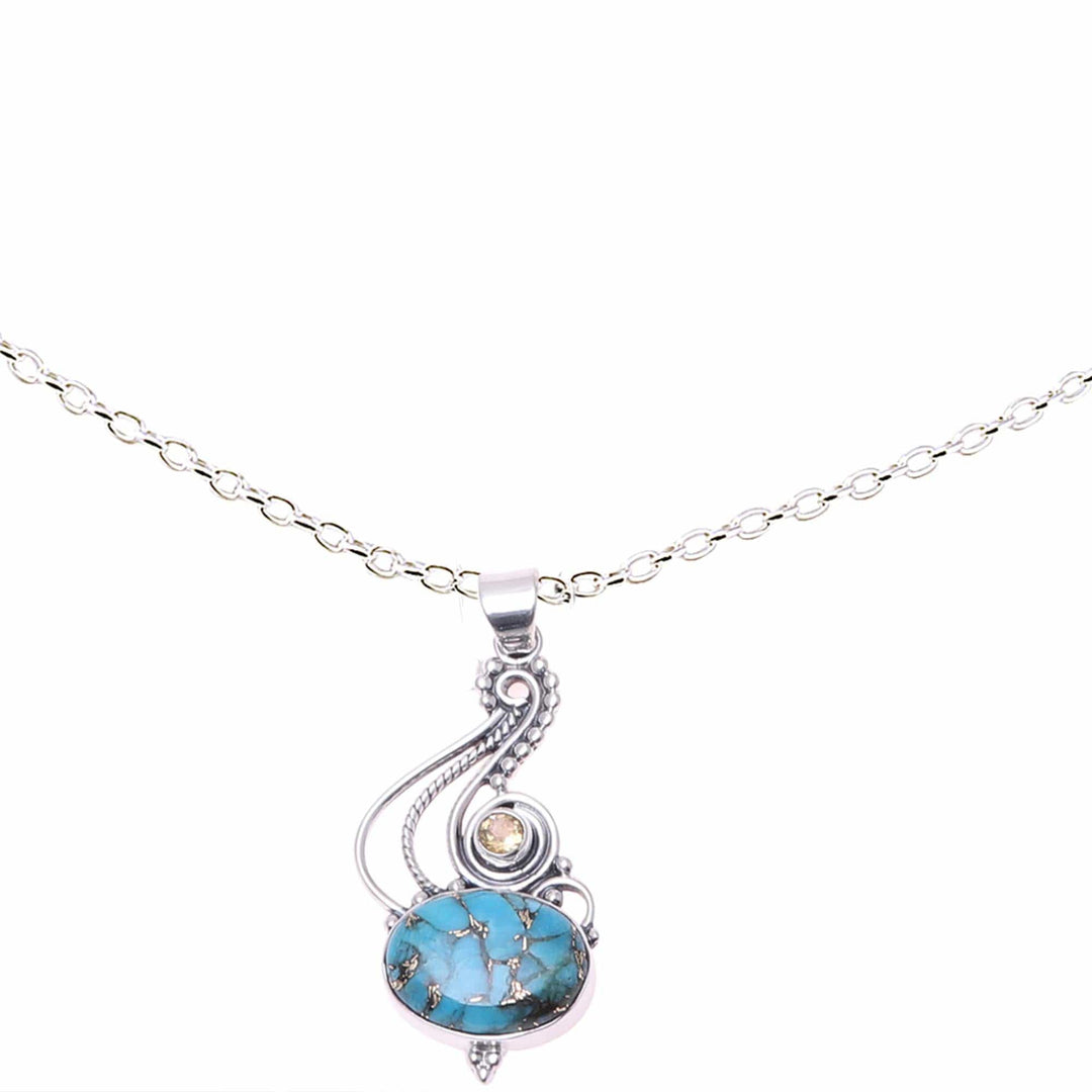 Sterling Silver Composite Turquoise Citrine Necklace - Friendship Token