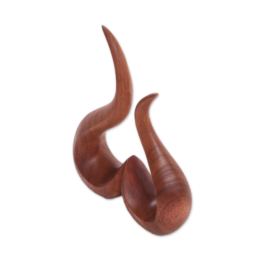 Hand-Carved Suar Wood Abstract Growing Heart Sculpture - Growing Heart