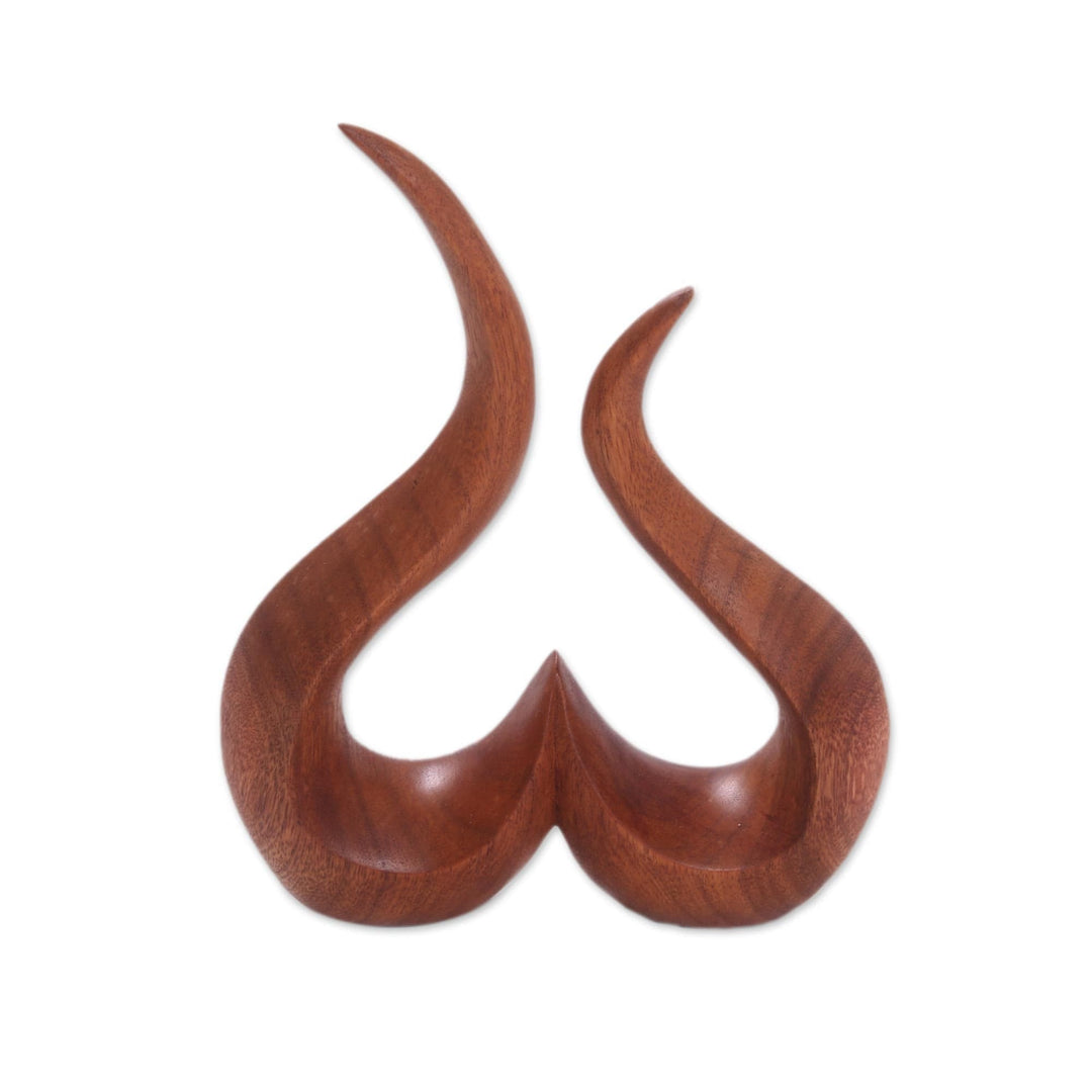 Hand-Carved Suar Wood Abstract Growing Heart Sculpture - Growing Heart