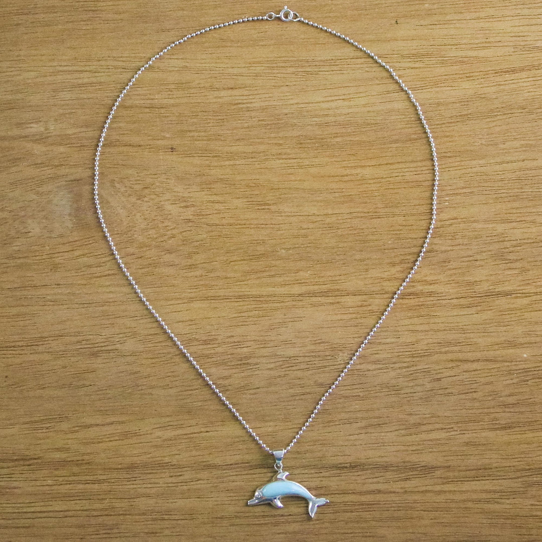 Larimar Sterling Silver Swimming Dolphin Pendant Necklace - Sleek Swimmer