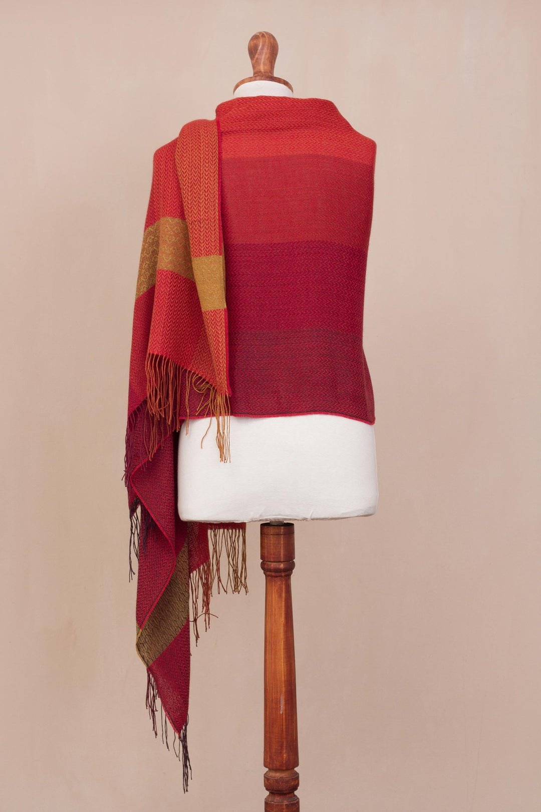 Hand Woven Striped Alpaca Blend Shawl from Peru - Sunset Celebration
