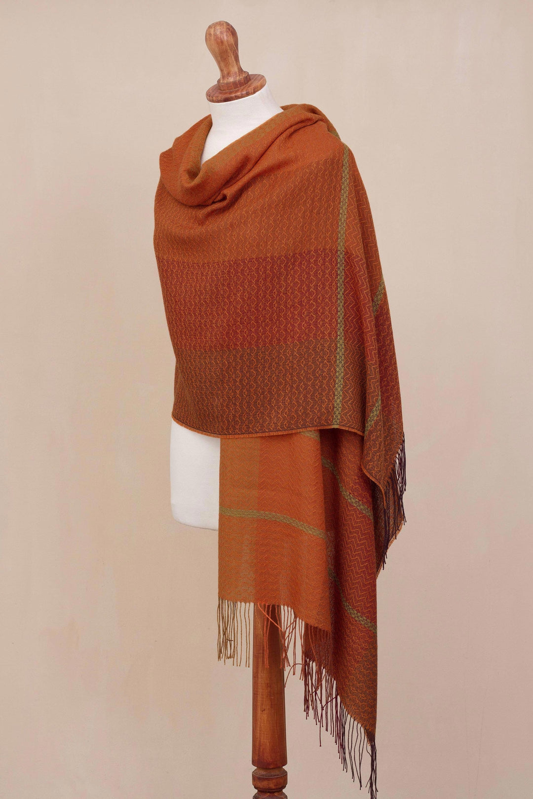 Hand Woven Orange Alpaca Blend Shawl from Peru - Glorious Warmth