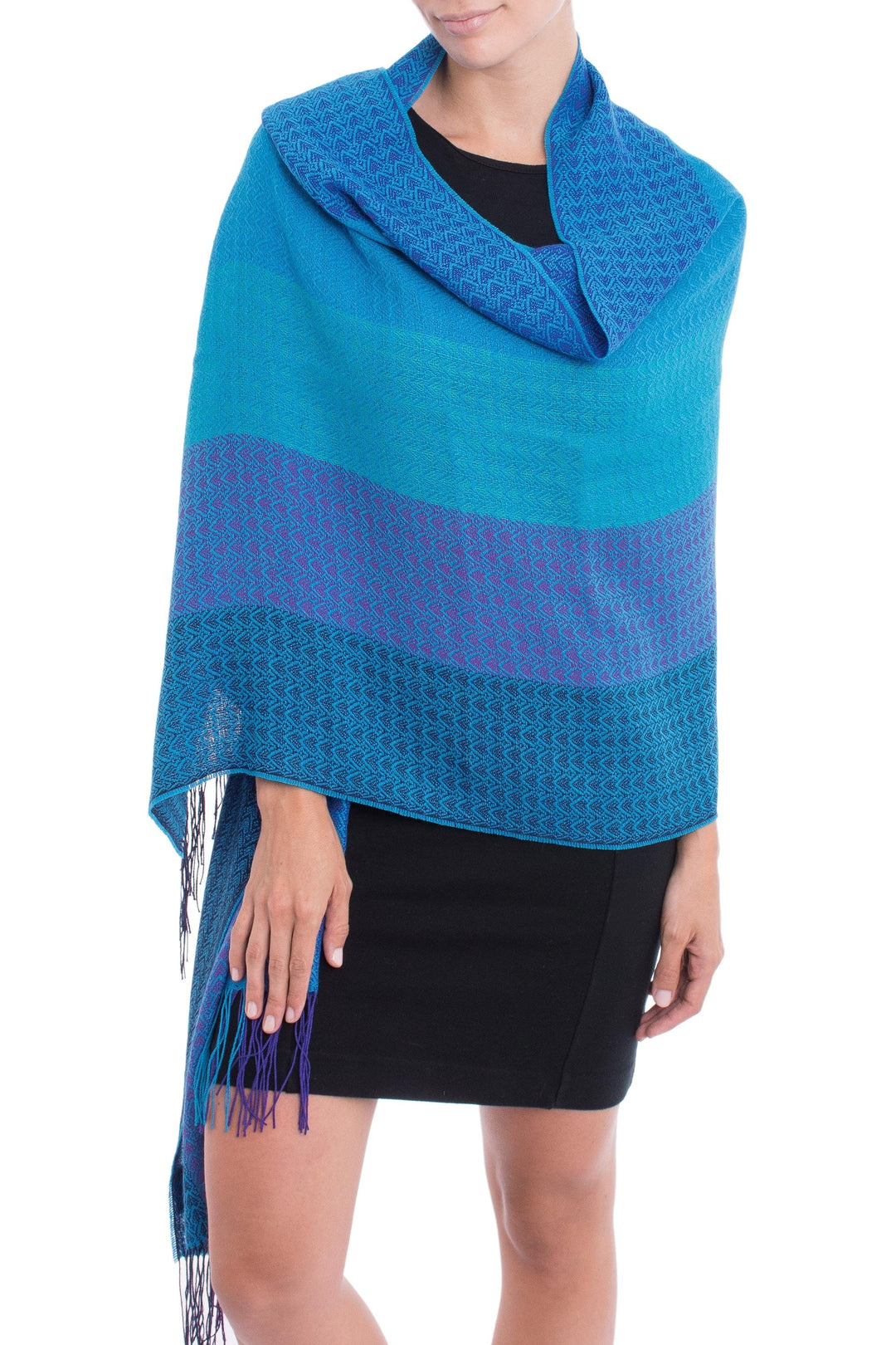 Hand Woven Striped Alpaca Blend Shawl from Peru - Serene Beauty
