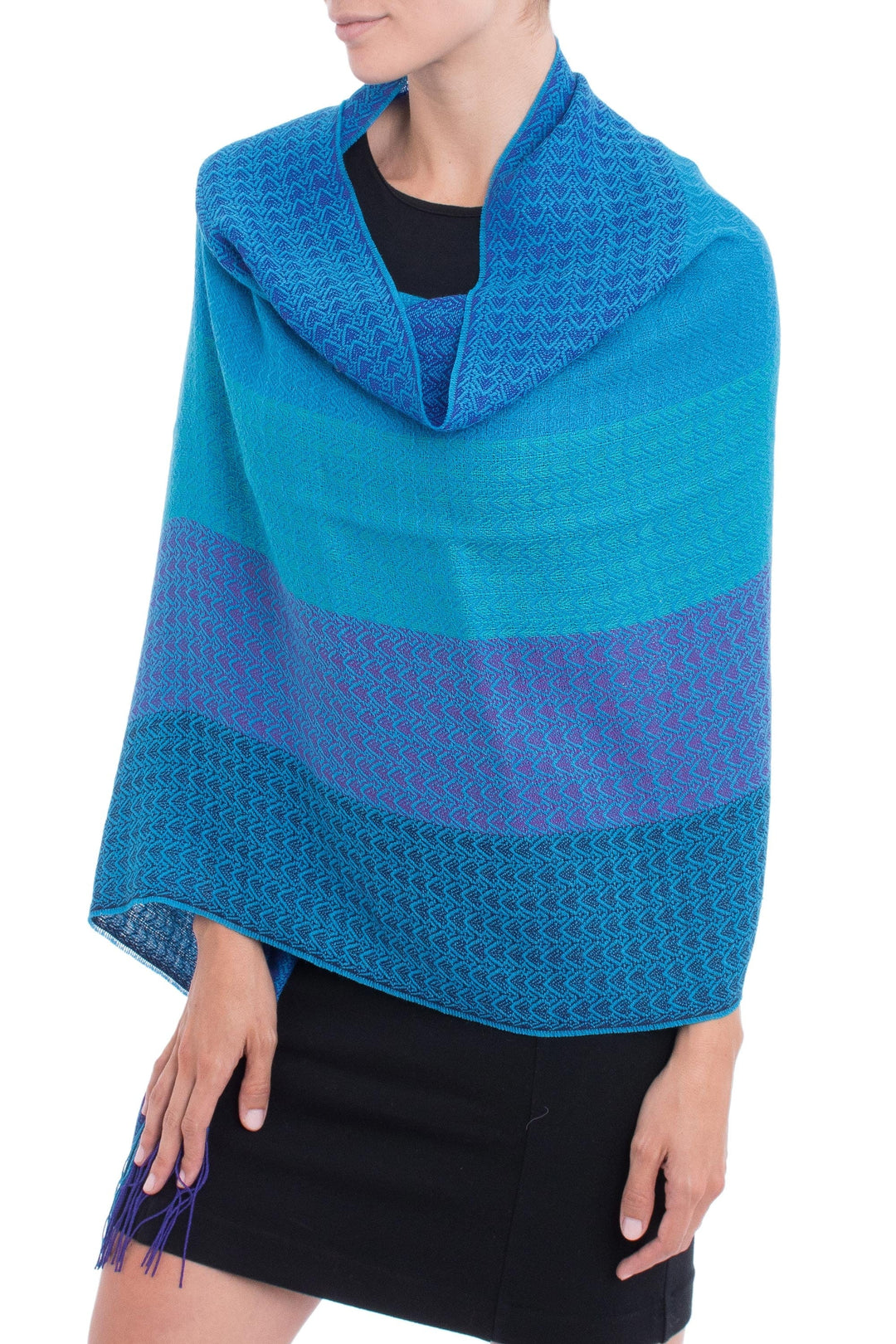 Hand Woven Striped Alpaca Blend Shawl from Peru - Serene Beauty
