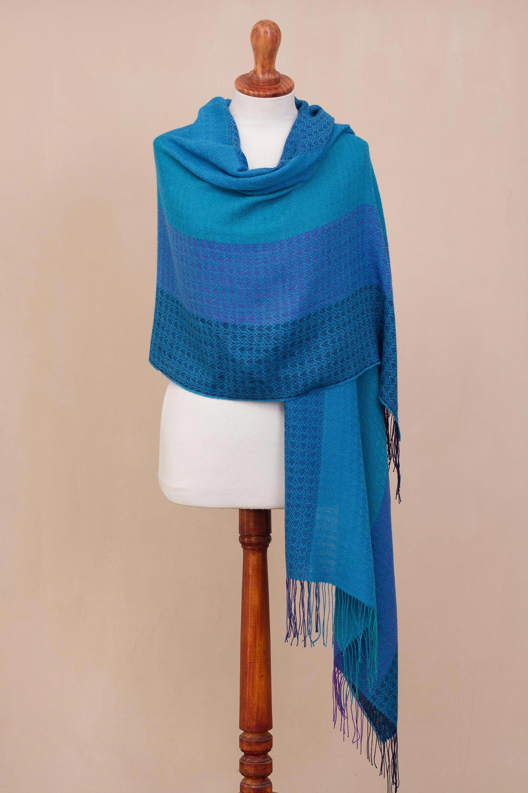Hand Woven Striped Alpaca Blend Shawl from Peru - Serene Beauty