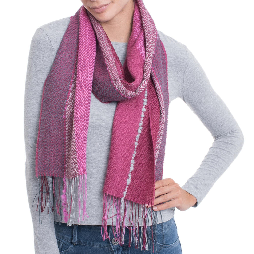 Hand Woven Striped Alpaca Blend Wrap Scarf from Peru - Perfect Pink