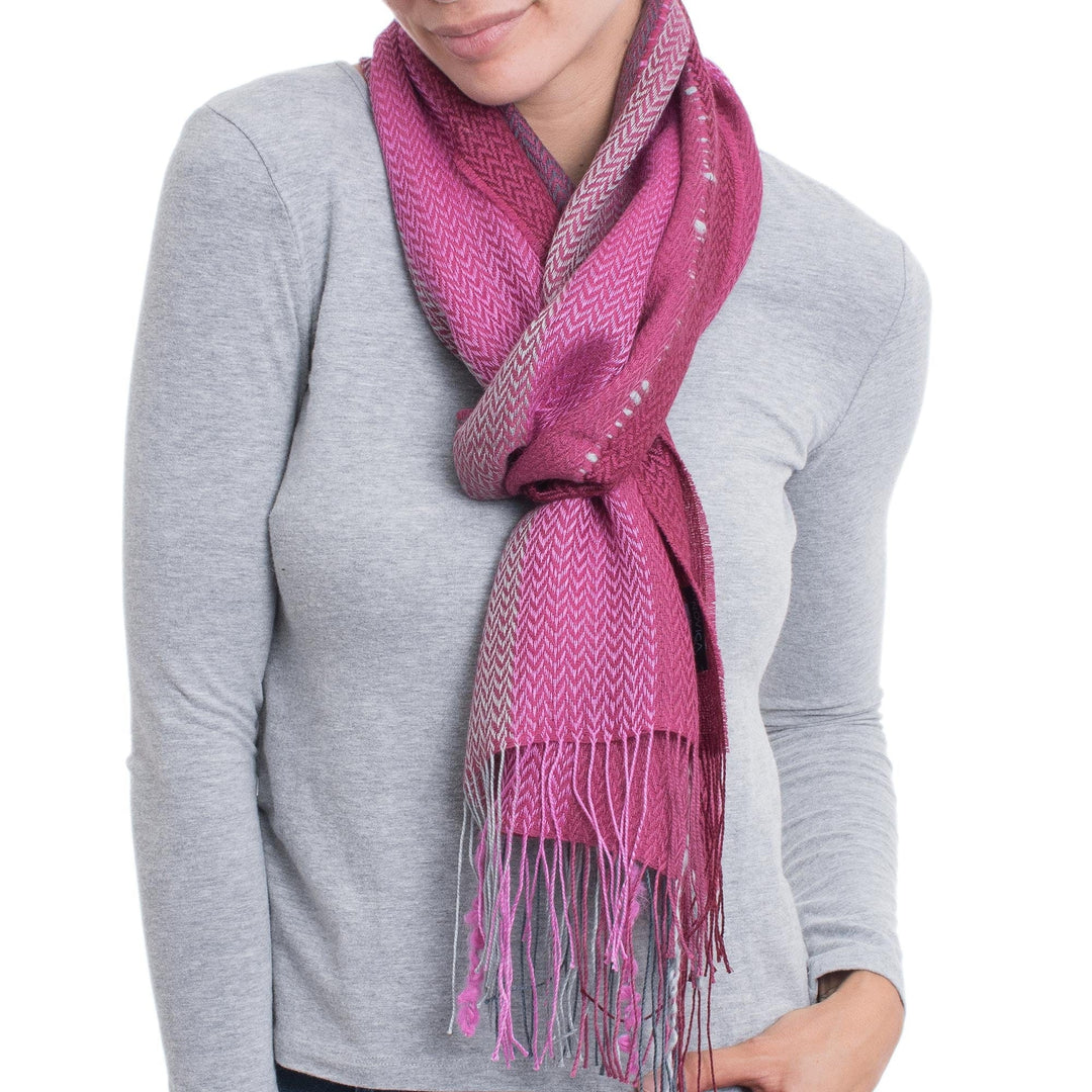 Hand Woven Striped Alpaca Blend Wrap Scarf from Peru - Perfect Pink