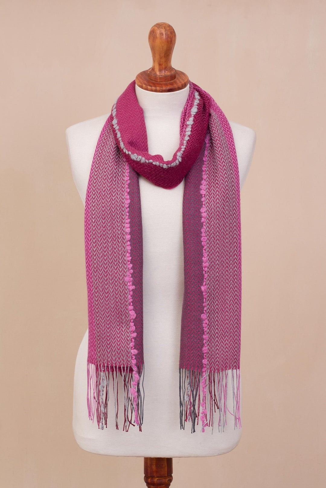 Hand Woven Striped Alpaca Blend Wrap Scarf from Peru - Perfect Pink