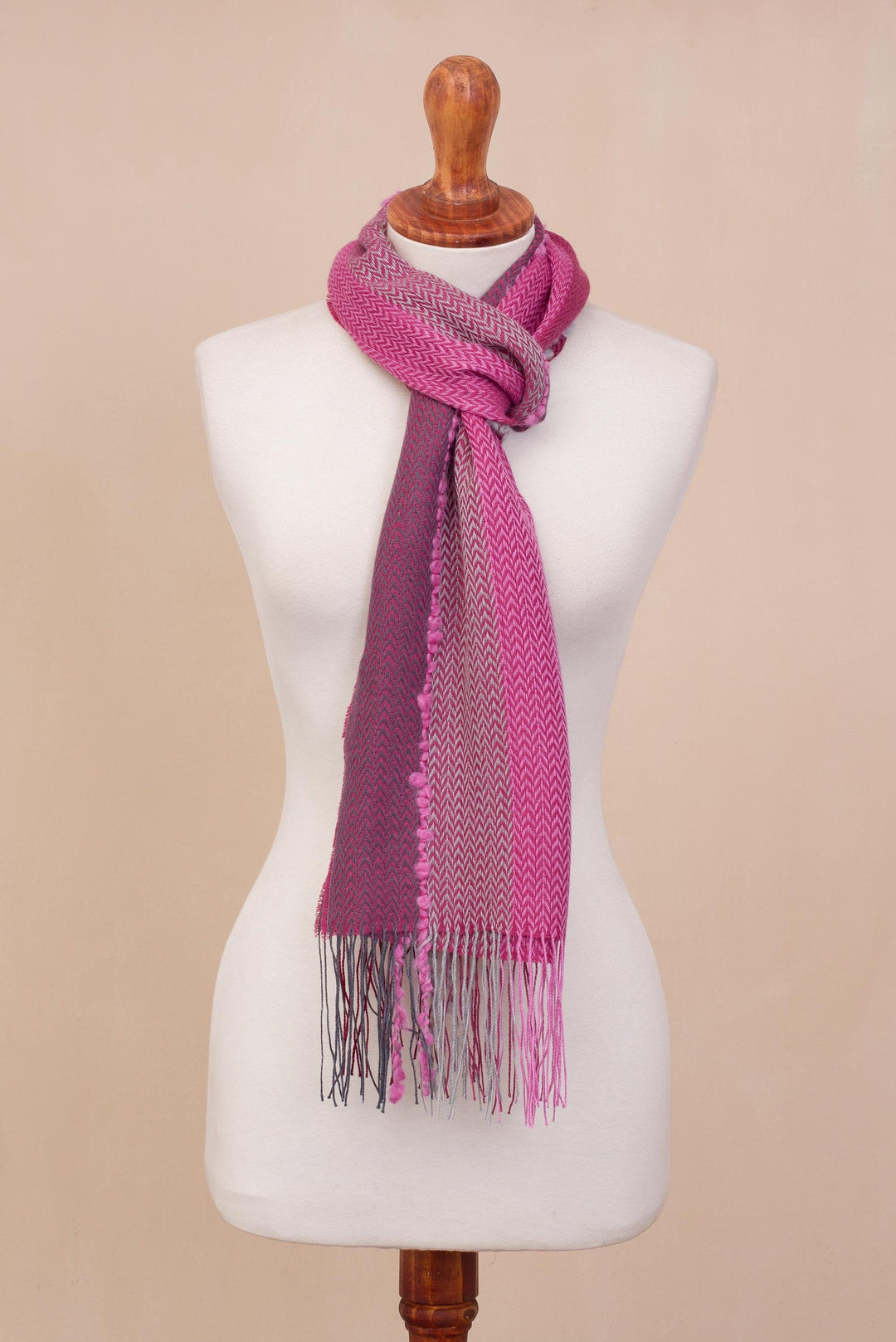 Hand Woven Striped Alpaca Blend Wrap Scarf from Peru - Perfect Pink