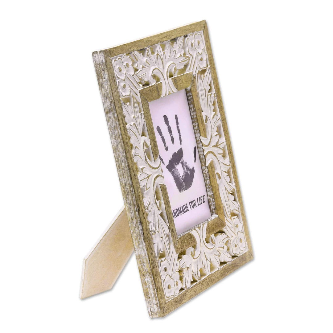 Mango Wood Photo Frame Crafted in India (4x6) - White Garden