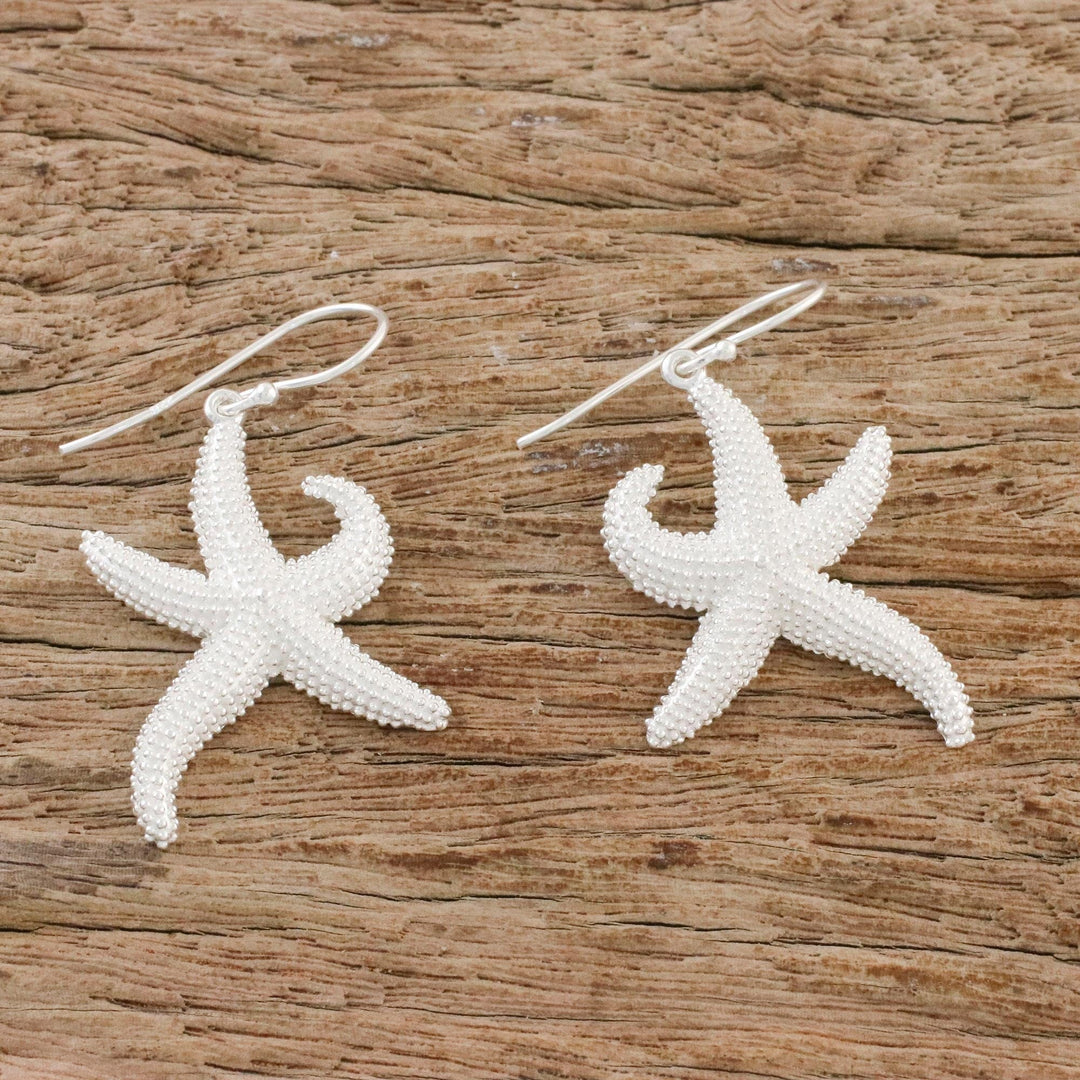 Sterling Silver Starfish Dangle Earrings from Thailand - Dancing Starfish