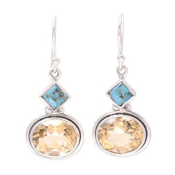 Nine-Carat Citrine and Composite Turquoise Earrings - Watery Gold