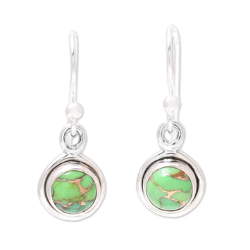 Sterling Silver and Green Composite Turquoise Earrings - Adorable Moon in Green