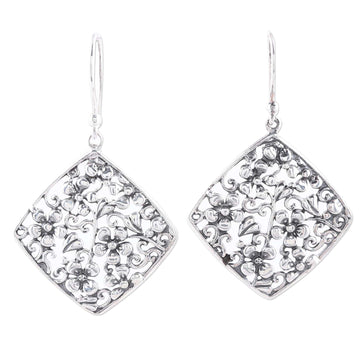 Sterling Silver Floral Diamonds Dangle Earrings - Garden Blooms