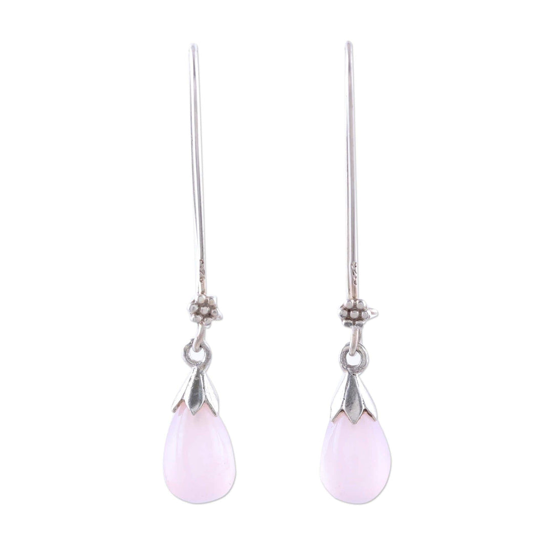 Pink Chalcedony and Sterling Silver Teardrop Dangle Earrings - Graceful Tear in Pink