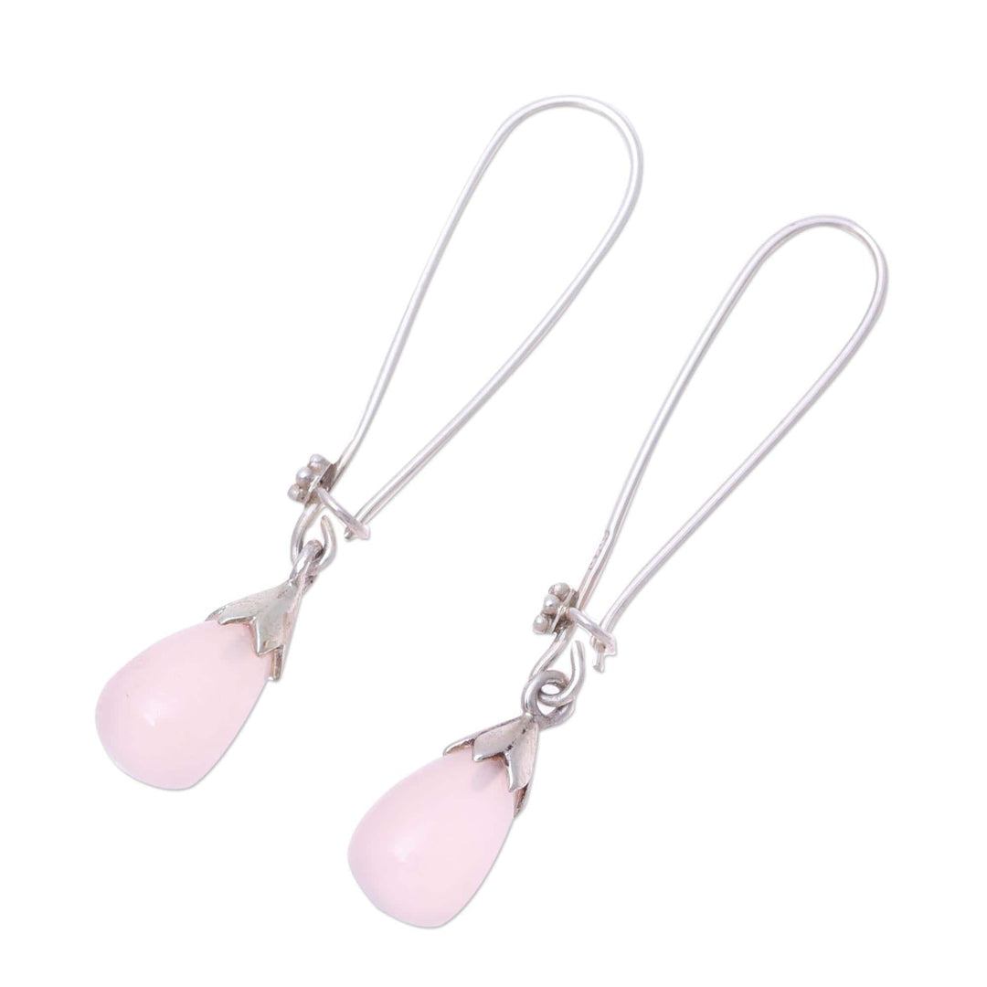 Pink Chalcedony and Sterling Silver Teardrop Dangle Earrings - Graceful Tear in Pink