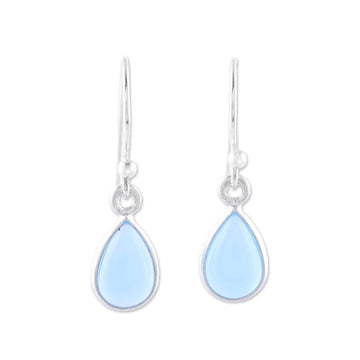 Blue Chalcedony and Sterling Silver Teardrop Dangle Earrings - Gentle Tear