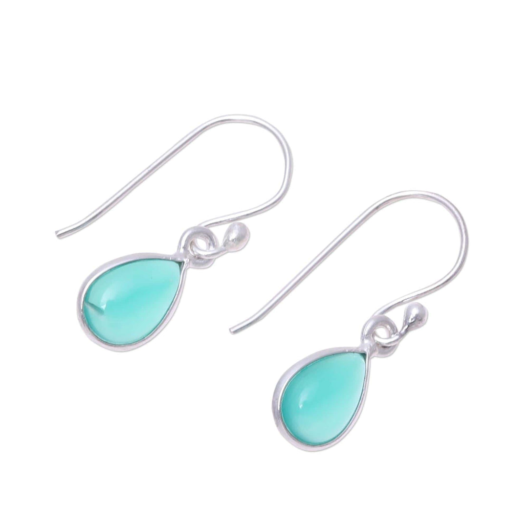Green Onyx and Sterling Silver Teardrop Dangle Earrings - Gentle Tear in Green