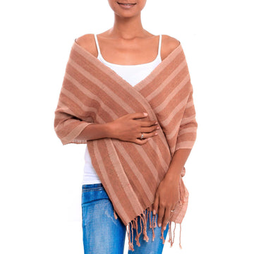 Shades of Brown Striped Handwoven Cotton Fringed Scarf - High Sierra