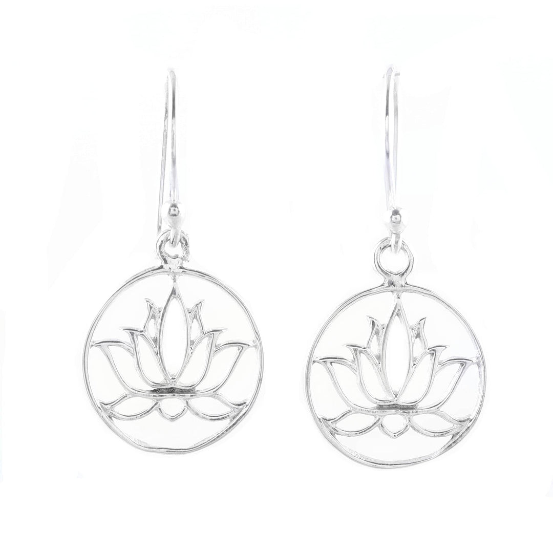 Sterling Silver Lotus Dangle Earrings from India - Delightful Lotus