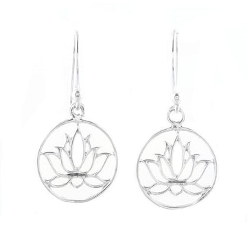 Sterling Silver Lotus Dangle Earrings from India - Delightful Lotus
