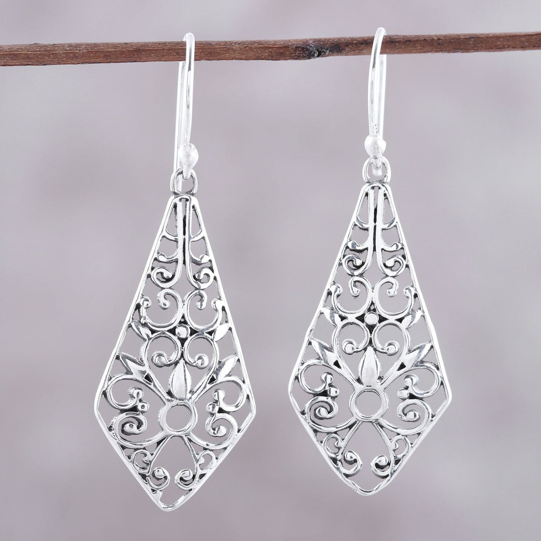 Kite-Shaped Sterling Silver Dangle Earrings from India - Delightful Kites