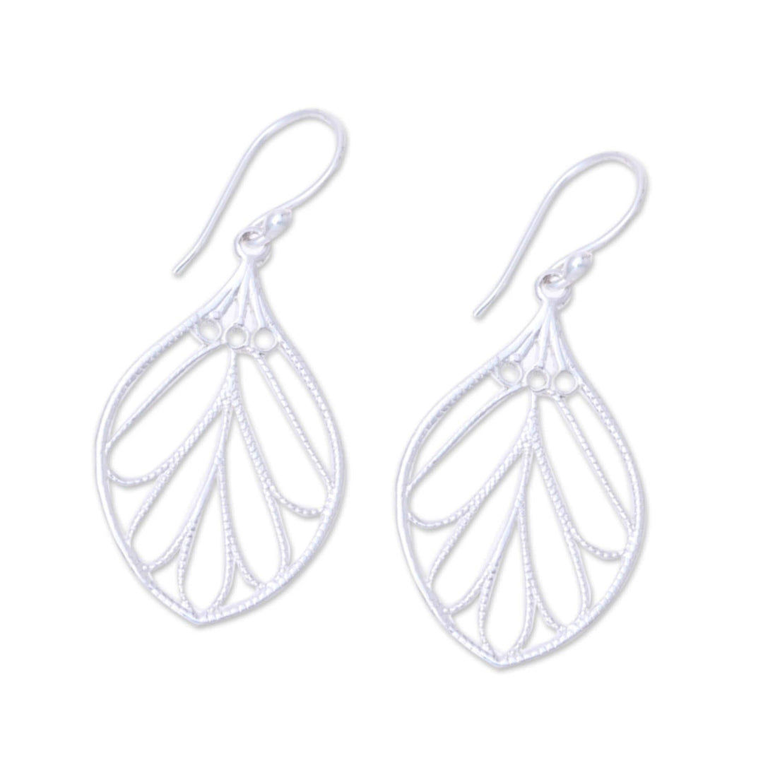 Leaf-Shaped Sterling Silver Dangle Earrings - Leafy Spark