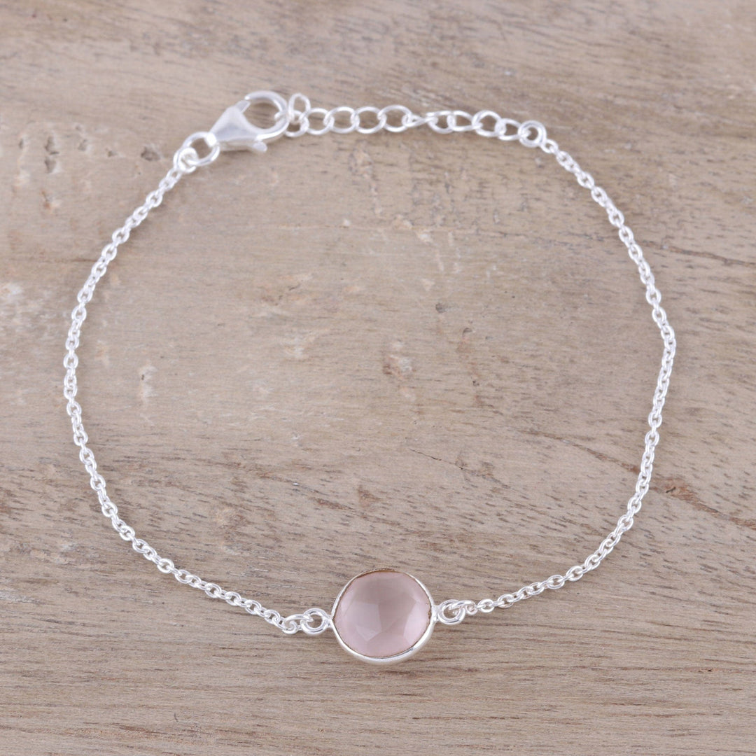 Adjustable Rose Quartz Pendant Bracelet - Pink Night