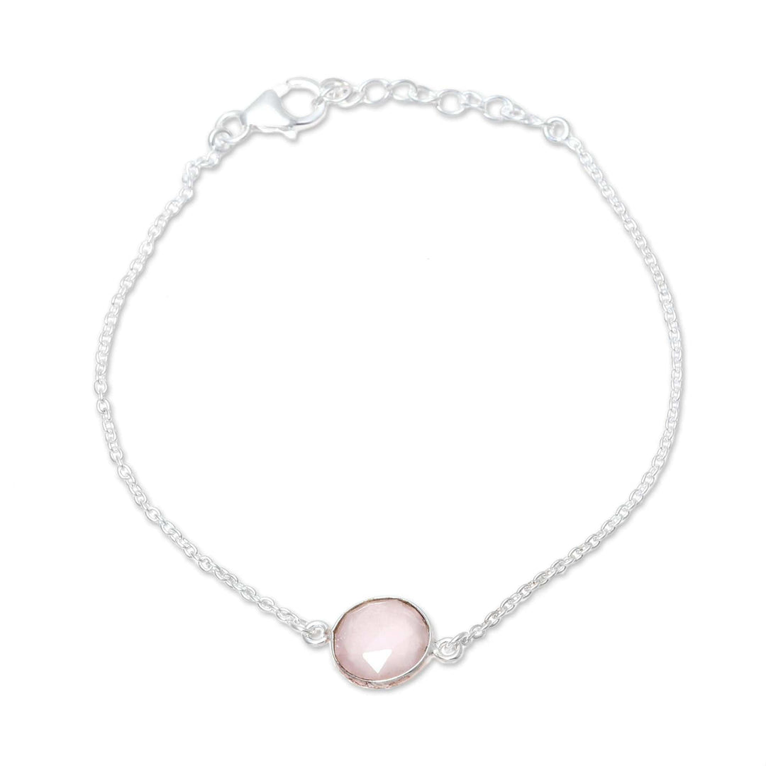 Adjustable Rose Quartz Pendant Bracelet - Pink Night