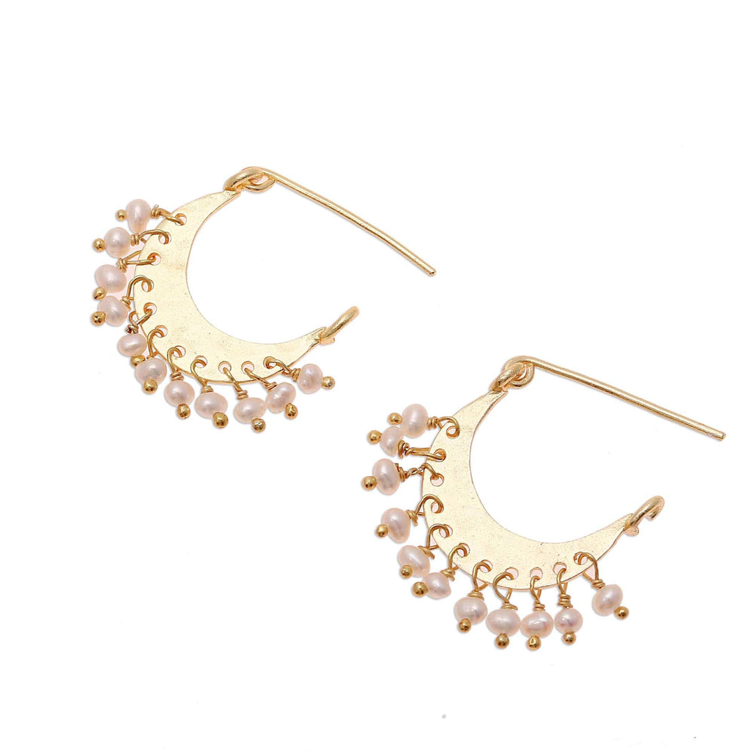 Gold Plated Cultured Pearl Hoop Earrings - Glowing Crescents