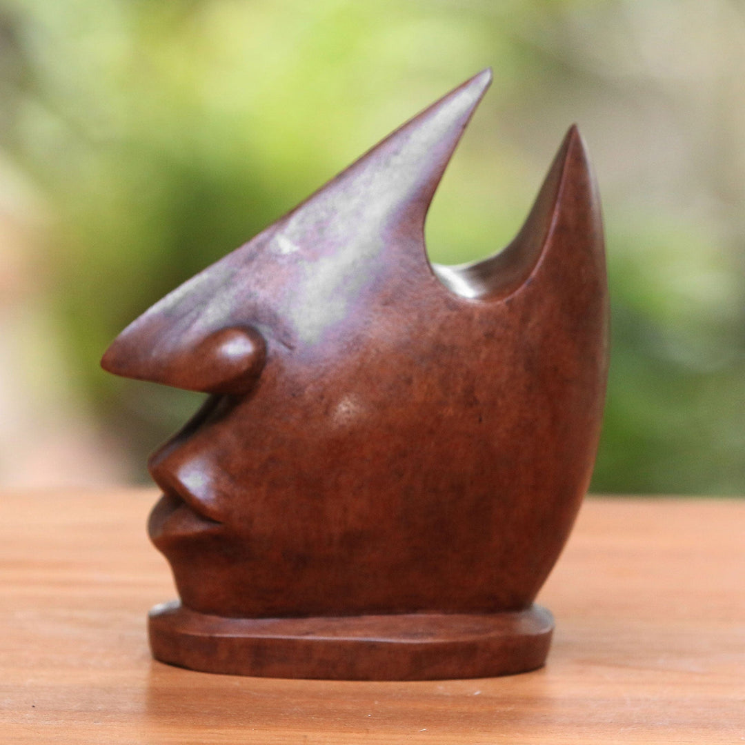 Wood Eyeglasses Stand in Light Brown from Bali - Prominent Nose in Light Brown