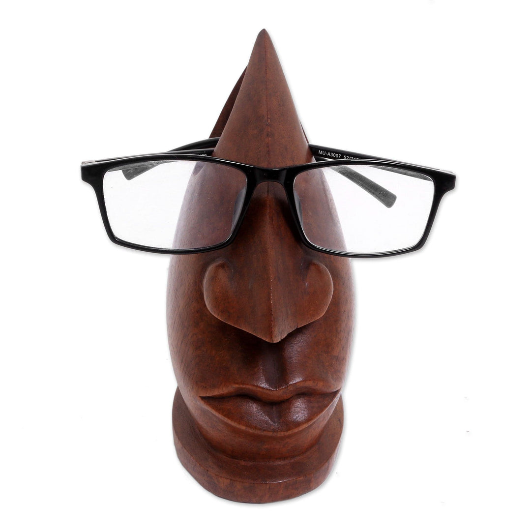 Wood Eyeglasses Stand in Light Brown from Bali - Prominent Nose in Light Brown