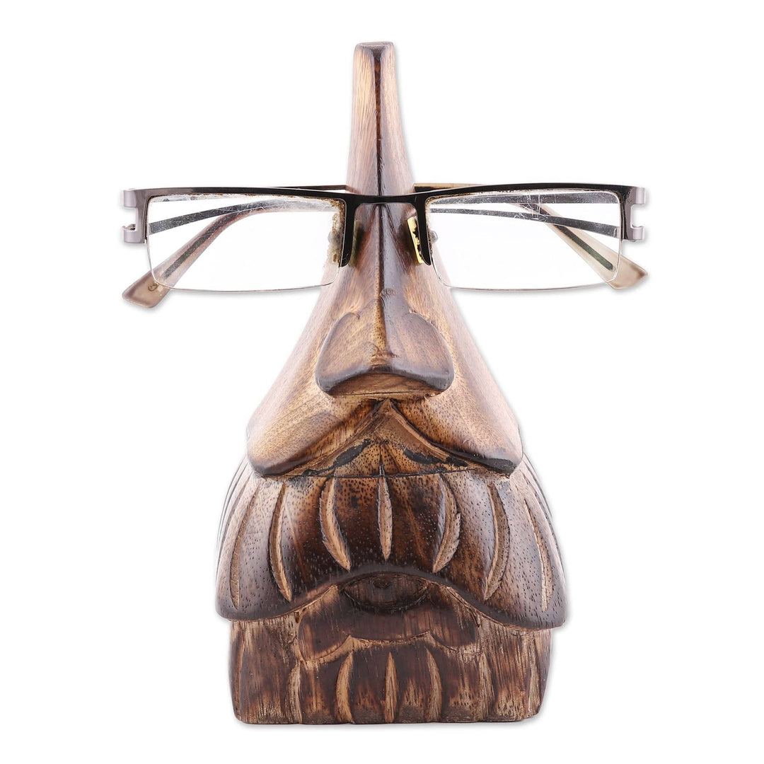 Whimsical Mustached Face Mango Wood Eyeglasses Holder - Mustachio