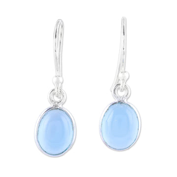 Sky Blue Chalcedony Dangle Earrings from India - Luminous Sky Blue