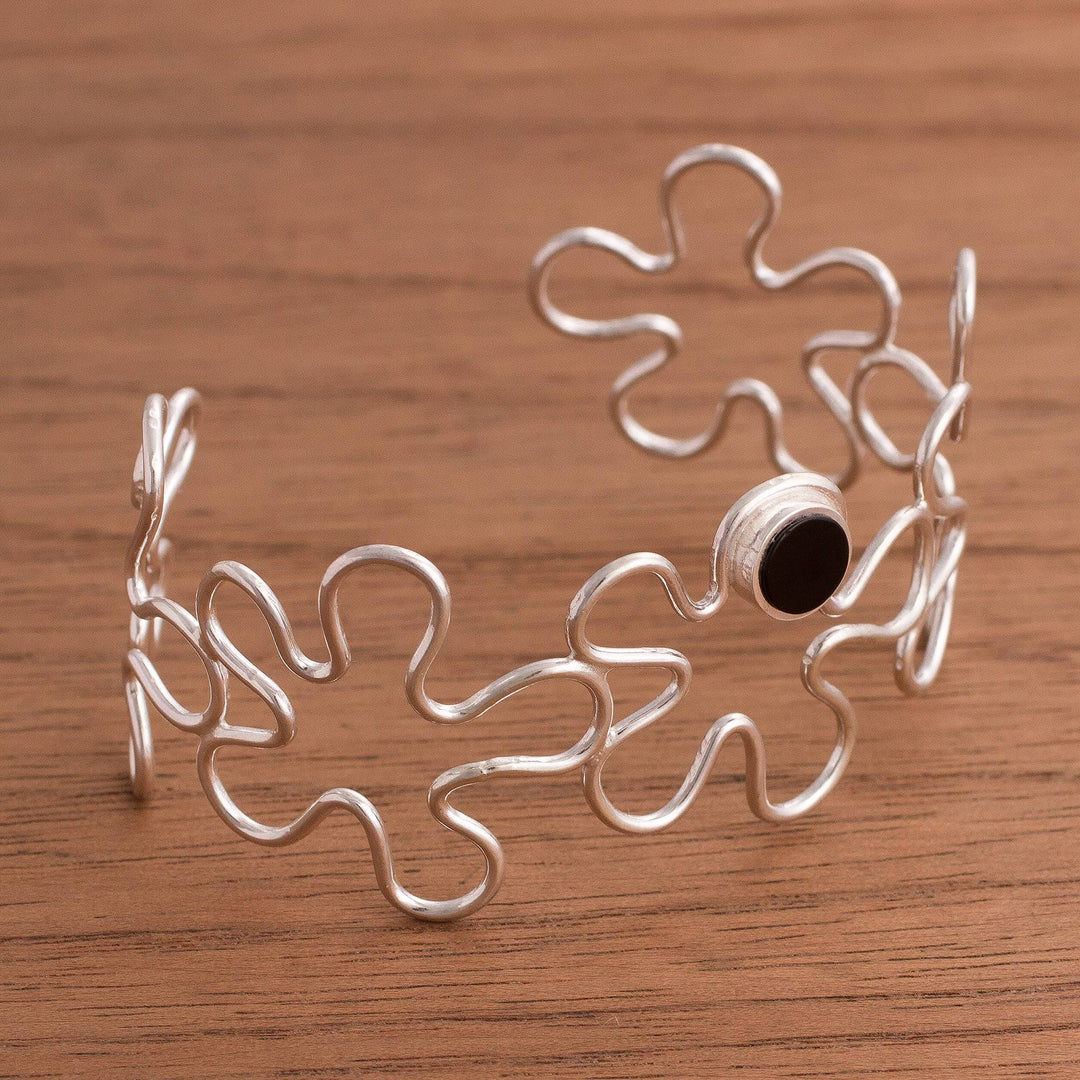 Modern Onyx Cuff Bracelet Crafted in Peru - Abstract Blooms